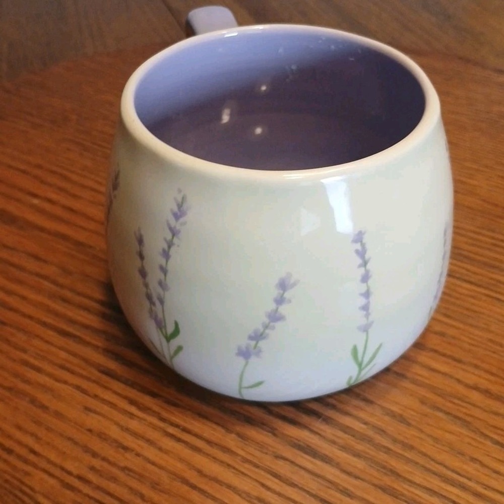 World Market Lavender Floral Ceramic Mug Large Purple Ivory Botanical Coffee Tea - Picture 3 of 9